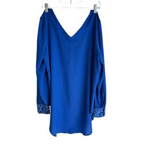 Sioni Long Sleeve Blue Blouse with Studded Cuffs Size Large